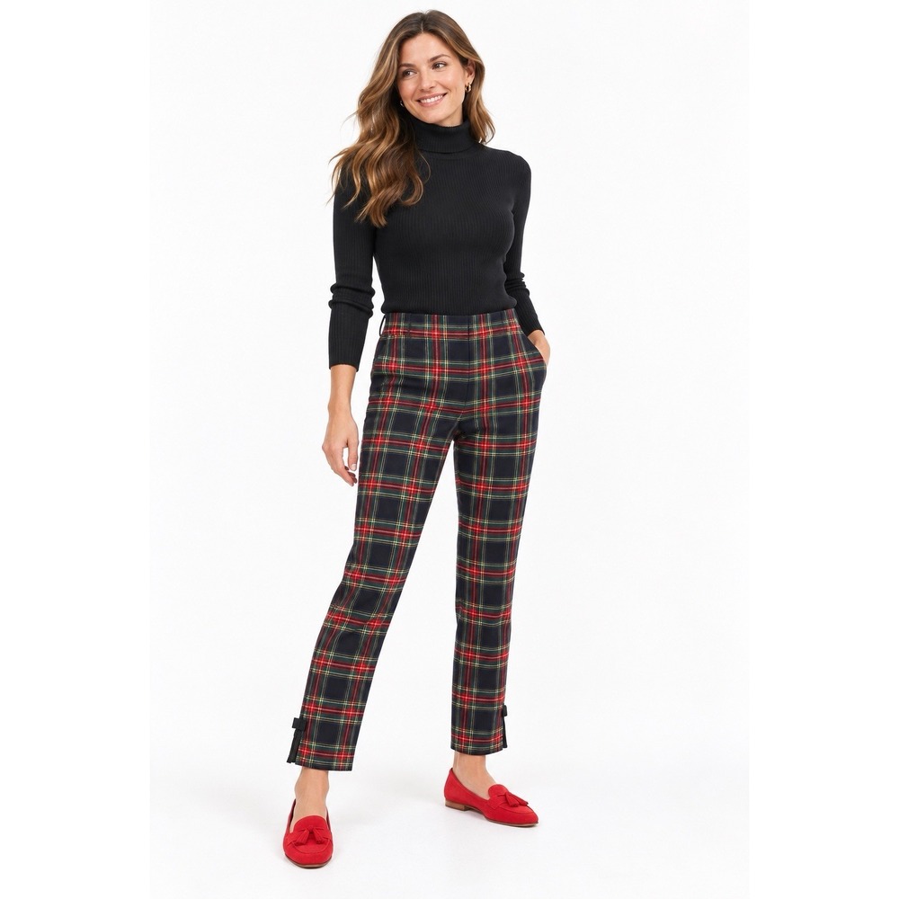 Talbots Hampshire Pants Womens 4 Tartan Plaid Wool Blend Ankle Bow Hem Holiday